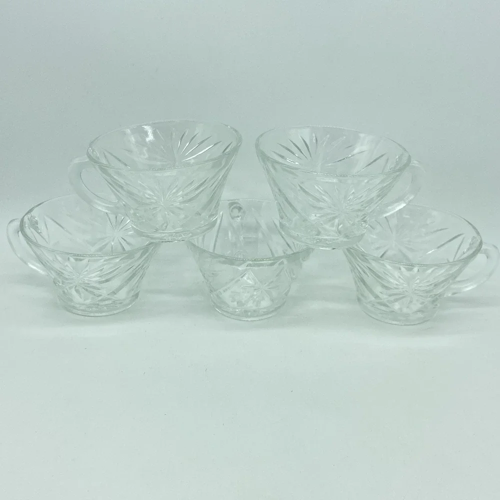 Anchor Hocking Prescut EAPC Star Of David Clear Punch Cups Set Of 5 Retro MCM